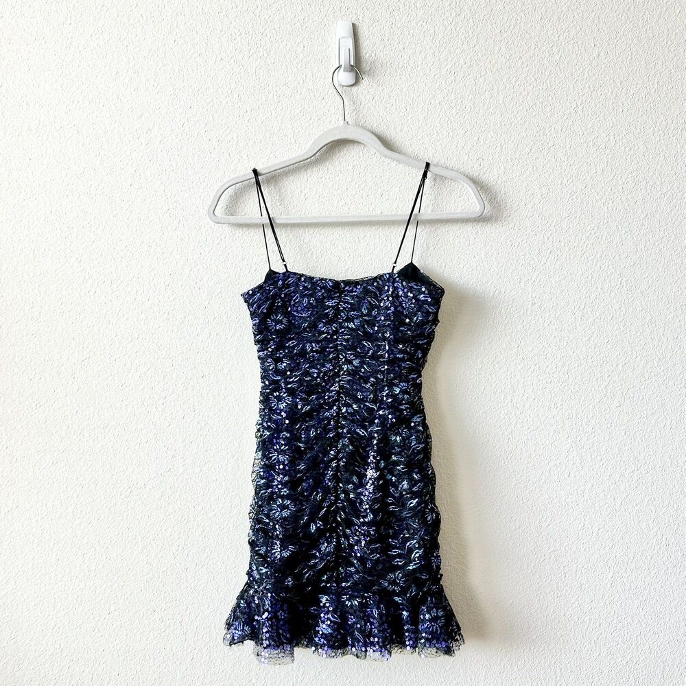 FOR LOVE & LEMONS Rodin Sequin Lace Iridecent Mini Dress Black Blue Size XS - Picture 4 of 10